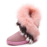 Winter Snow Boots Thick Fluffy Fox Fur Waterproof Non-slip Warm Cotton - Dazpy