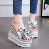 Slope high heel sandals increased rabbit ears waterproof platform muffin thick bottom fish mouth slippers women - Dazpy