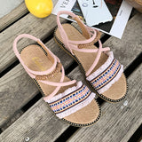 Flat Sandals, All-match One-word Buckle Strap, Fairy Ethnic Style Slope With Roman Sandals - Dazpy