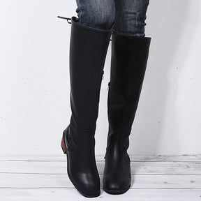 Women's Flat Round Toe Side Zipper Over-the-knee Boots