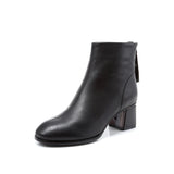 Round Toe Leather Thick Heel Plus Size Women's Short Boots - Dazpy