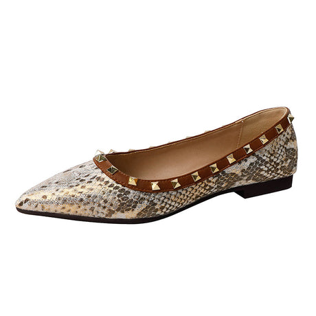 Women's Snakeskin Pattern Shallow Mouth Pointed Toe Flat Shoes - Dazpy