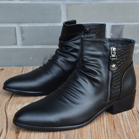 Men's Shoes With Velvet Rivet Pointed Toe Leather Boots - Dazpy