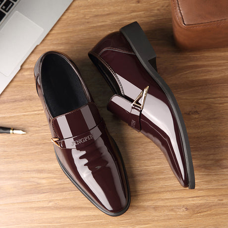 Men's Business Pointed Toe Breathable Patent Leather Shoes - Dazpy