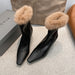 Top Layer Cowhide Rabbit Fur Skinny Boots Small Square Toe Stiletto Heel Stretch - Dazpy