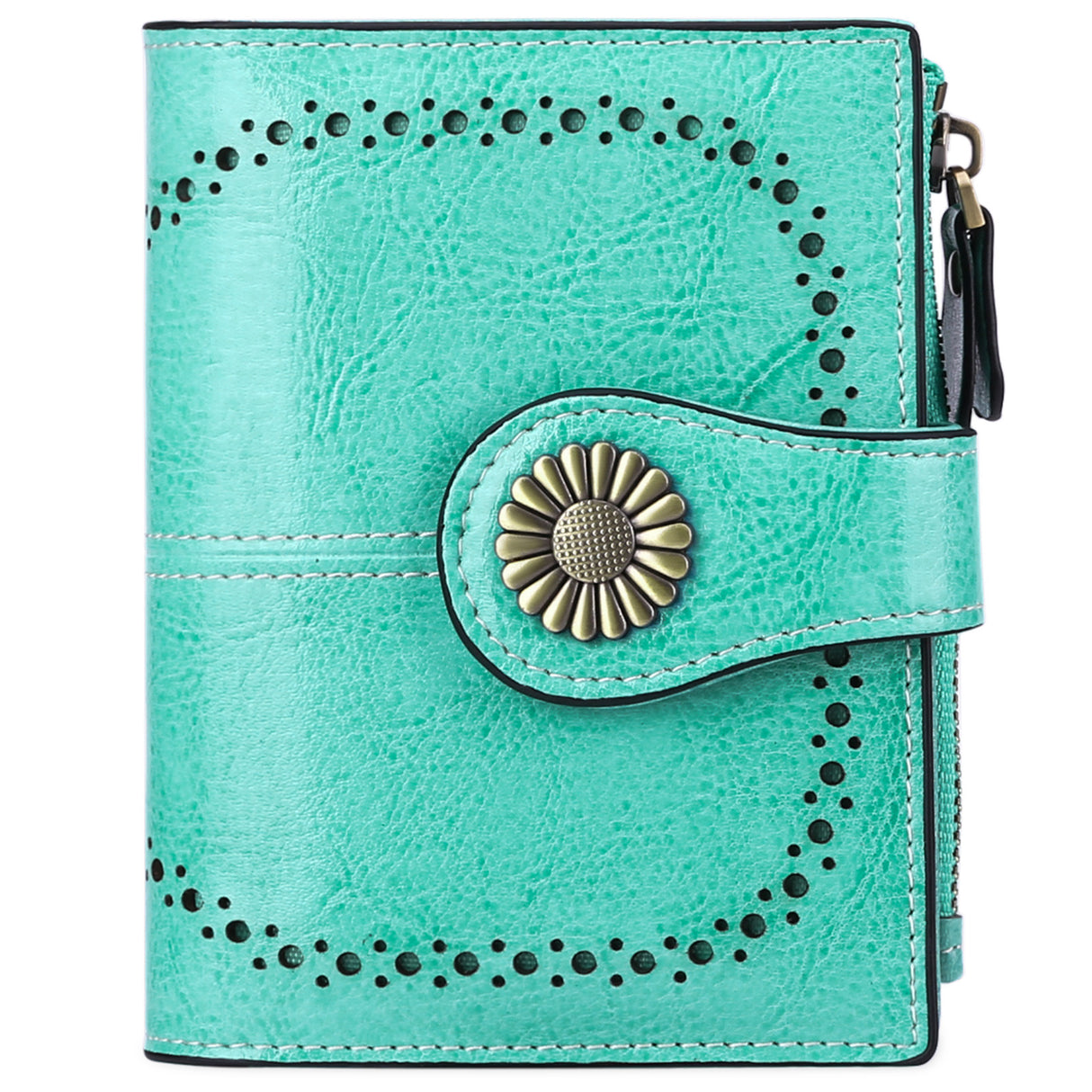 Wallet Women's Short Oil Wax Leather Zipper Card Holder - Dazpy