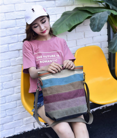 Vintage canvas stitching shoulder bag - Dazpy