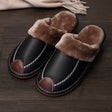 Couple cotton slippers winter home men and women autumn and winter leather surface winter lint floor indoor women's old man outdoor - Dazpy