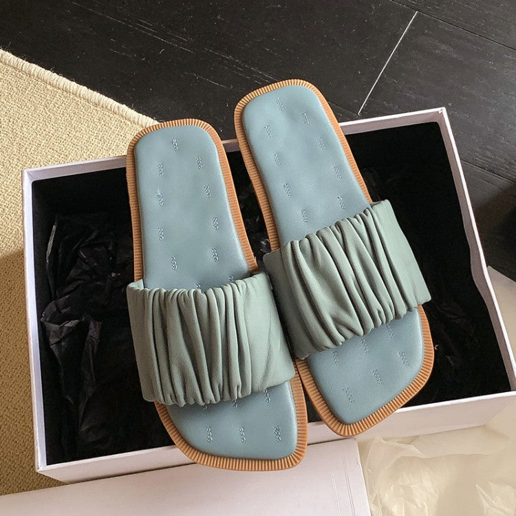 Apricot Sandals With Square Toe And Flat Bottom - Dazpy