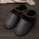 Couple cotton slippers winter home men and women autumn and winter leather surface winter lint floor indoor women's old man outdoor - Dazpy