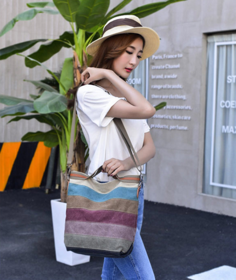 Vintage canvas stitching shoulder bag - Dazpy