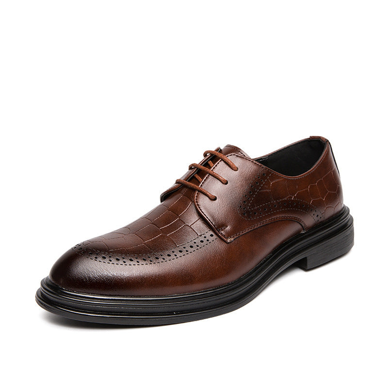 Men's Low Top Brown Pointed Toe Formal Leather Shoes - Dazpy