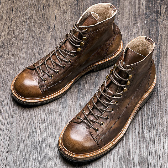 Men's Summer High Top Leather Vintage Leather Martin Boots - Dazpy