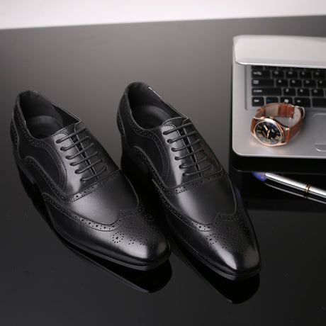 British block carved business leather shoes - Dazpy