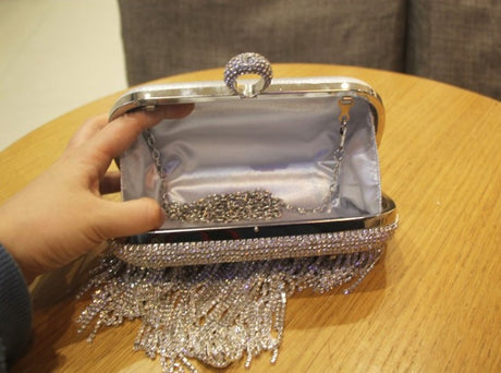 2021 new shiny diamond ladies fringed hand bag bag bag bag night party party bride Xiekua package - Dazpy