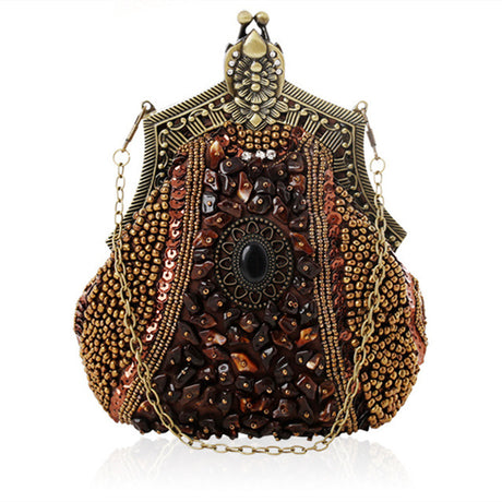 Women's Vintage Heavy Beaded Evening Bag - Dazpy