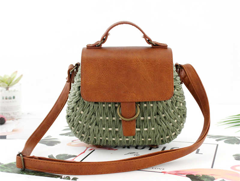 Antique straw woven bag messenger beach bag - Dazpy