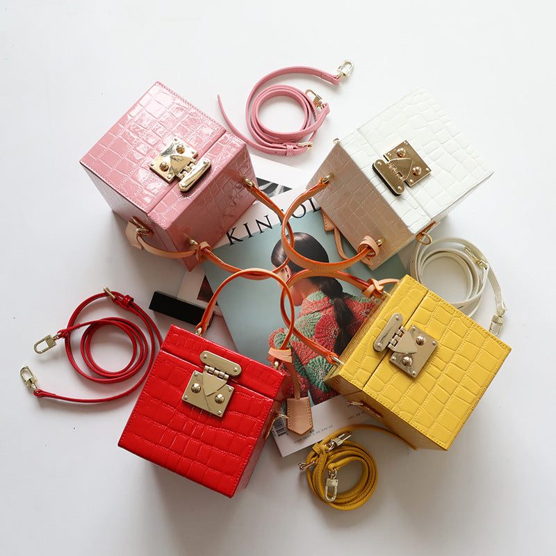 New mini hit color hand box bag small square bag female candy color slung leather lock box package - Dazpy