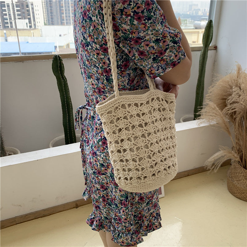 Handmade Hemp Rope Braided Female Bag With Elastic Mouth - Dazpy