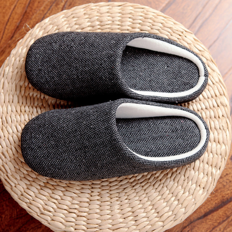 Men's Cotton Black autumn season Home Furnishing East indoor household warm slippers Muji soft bottom good anti-skid slippers - Dazpy