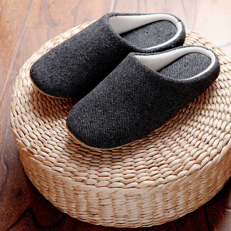 Men's Cotton Black autumn season Home Furnishing East indoor household warm slippers Muji soft bottom good anti-skid slippers - Dazpy