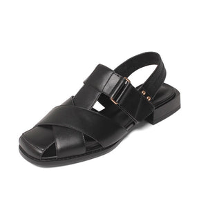 Low-heel Retro Velcro Sandals Thick-heeled Baotou Back Strap Women's Shoes