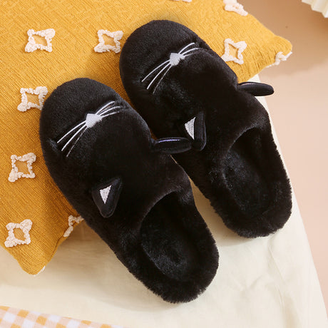 Winter New Coral Velvet Slippers Cartoon Cat Cotton Slippers Home Cotton Shoes Warm Slipper - Dazpy