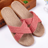 Linen slippers men's couple casual indoor floor sandals and slippers autumn and winter home non-slip slippers - Dazpy