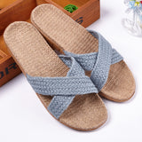 Linen slippers men's couple casual indoor floor sandals and slippers autumn and winter home non-slip slippers - Dazpy