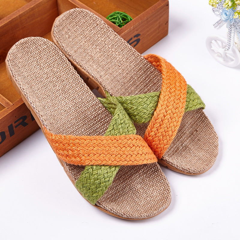 Linen slippers men's couple casual indoor floor sandals and slippers autumn and winter home non-slip slippers - Dazpy