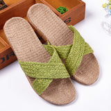 Linen slippers men's couple casual indoor floor sandals and slippers autumn and winter home non-slip slippers - Dazpy