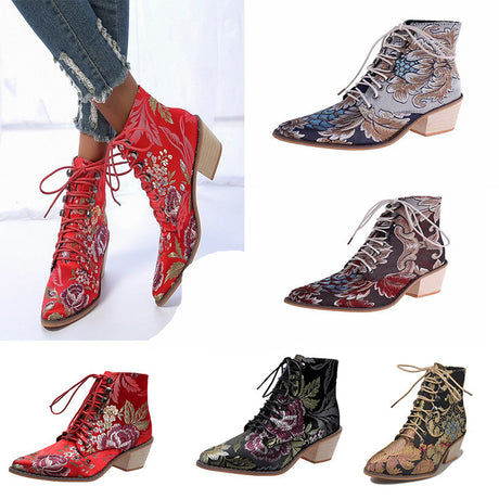 Embroidered Women's Short Boots - European and American Style - Dazpy