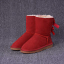 Women's Solid Color Bow Mid-tube Snow Boots