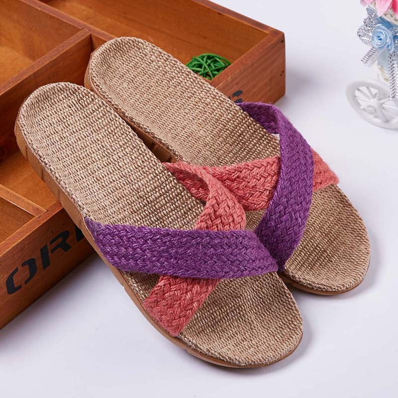 Linen slippers men's couple casual indoor floor sandals and slippers autumn and winter home non-slip slippers - Dazpy