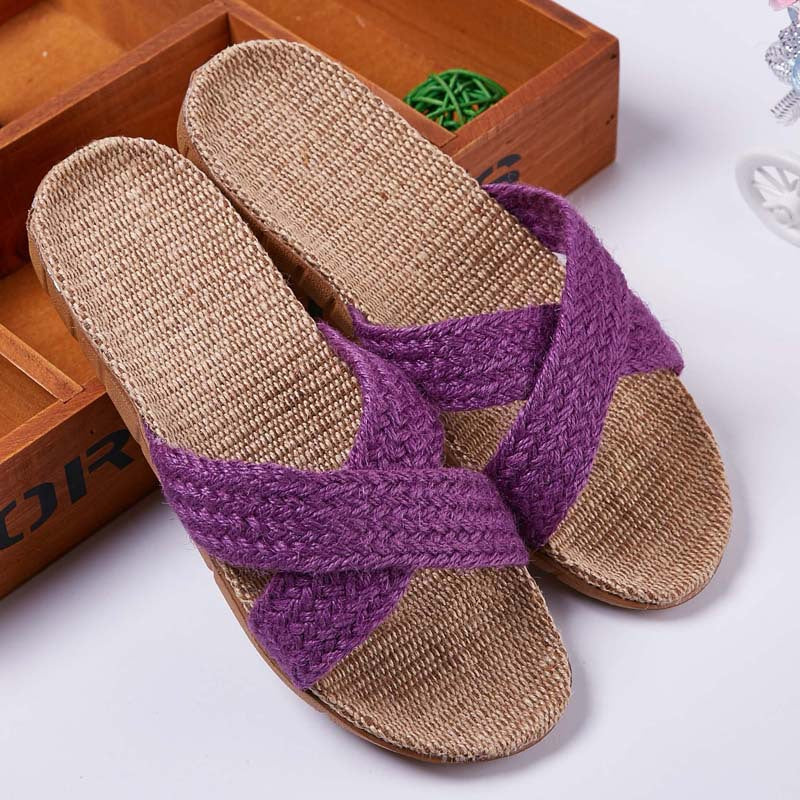 Linen slippers men's couple casual indoor floor sandals and slippers autumn and winter home non-slip slippers - Dazpy