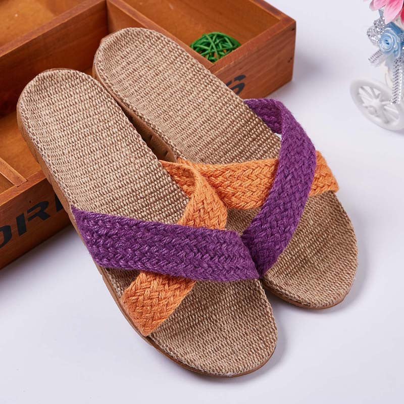 Linen slippers men's couple casual indoor floor sandals and slippers autumn and winter home non-slip slippers - Dazpy