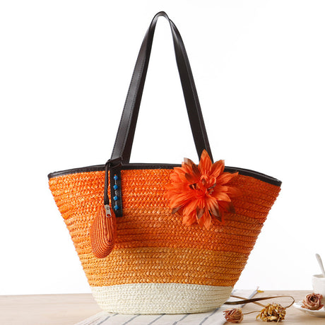 Korean Straw Plaited Son And Mother Beach Shoulder Bag - Dazpy