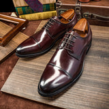 Three-joint Leather Shoes, Round Toe Lace-up Leather, British Business Dress Shoes - Dazpy