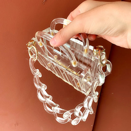 Transparent acrylic chain mini portable small square bag - Dazpy