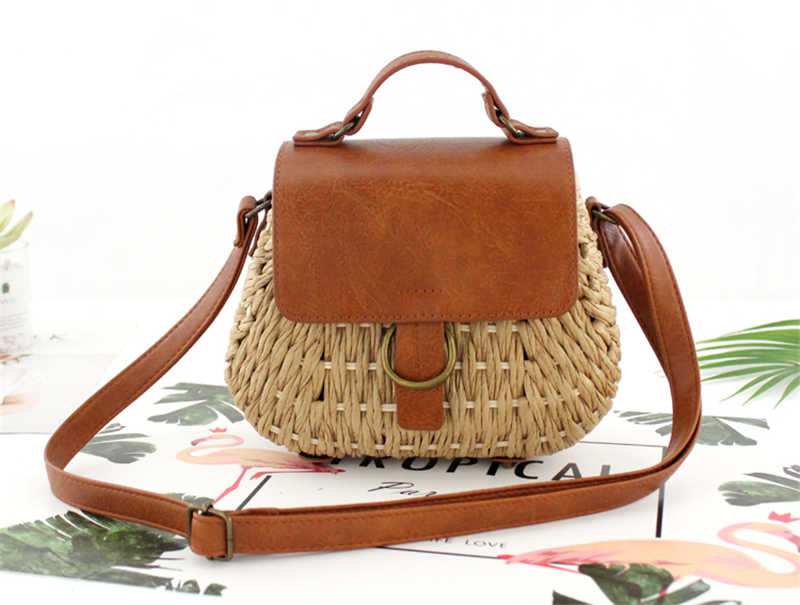 Antique straw woven bag messenger beach bag - Dazpy