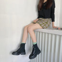 All-match Lace-up Platform Stitching Short Boots