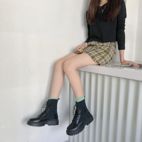 All-match Lace-up Platform Stitching Short Boots