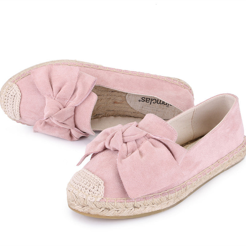 Flat Straw Woven Linen One-step Bow-knot Round-toe Espadrilles Shoes - Dazpy