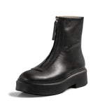 Leather Ankle Boots With Front Zipper All-Match Rider Boots - Dazpy