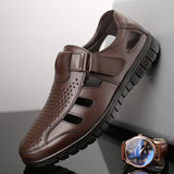 Men's leather hollow breathable sandals - Dazpy