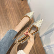 Women's Snakeskin Pattern Shallow Mouth Pointed Toe Flat Shoes - Dazpy