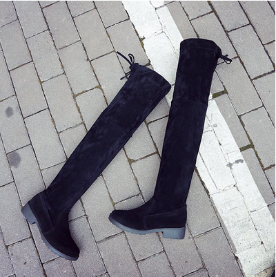 2021 autumn and winter new small pepper thick with over the knee boots ladies black flat low heel stovepipe long boots - Dazpy