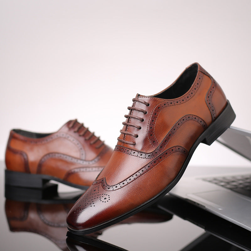 British block carved business leather shoes - Dazpy