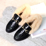 Flat warm cotton shoes with rabbit fur - Dazpy