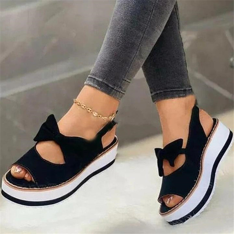 Casual Wedge Women's Single Shoes Platform Bow Cool - Dazpy